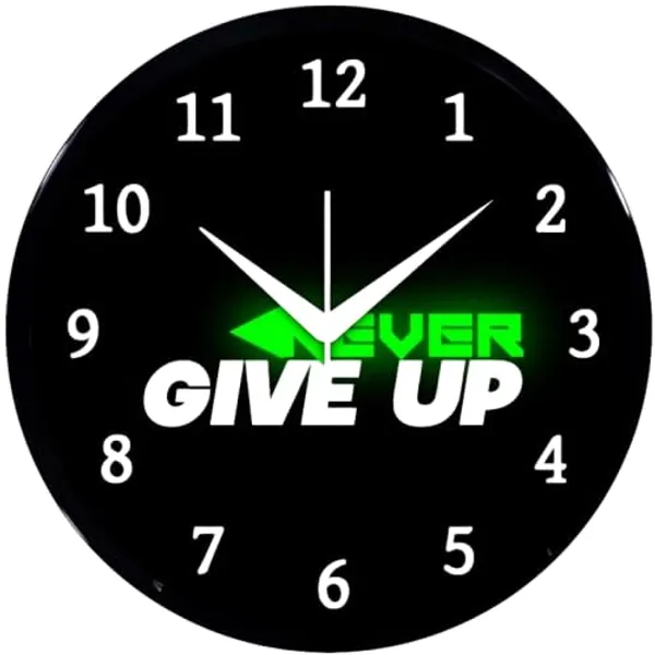 Multicolour_Round_Wall_Clock_Never_Give_Up_26_X_26_X_6_Cm,_Abs_Plastic_Frame_With_Glass_Front_Modern_Decorative_Clock_For_Home,_Office,_Living_Room