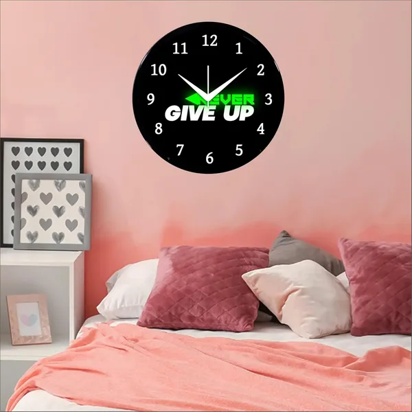 Multicolour_Round_Wall_Clock_Never_Give_Up_26_X_26_X_6_Cm,_Abs_Plastic_Frame_With_Glass_Front_Modern_Decorative_Clock_For_Home,_Office,_Living_Room