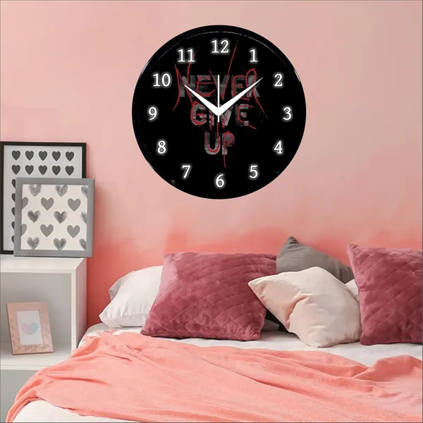 Multicolour_Round_Wall_Clock_Never_Give_Up_2_26_X_26_X_6_Cm,_Abs_Plastic_Frame_With_Glass_Front_Modern_Decorative_Clock_For_Home,_Office,_Living_Room