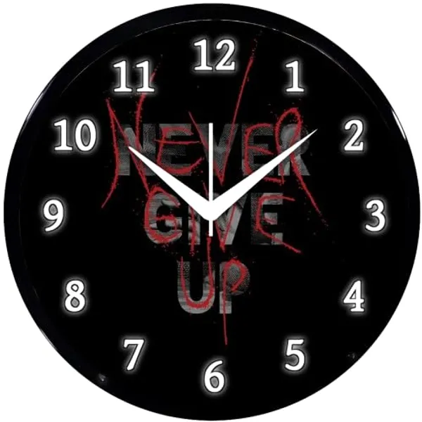 Multicolour_Round_Wall_Clock_Never_Give_Up_2_26_X_26_X_6_Cm,_Abs_Plastic_Frame_With_Glass_Front_Modern_Decorative_Clock_For_Home,_Office,_Living_Room