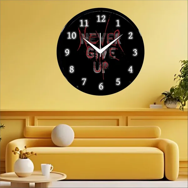 Multicolour_Round_Wall_Clock_Never_Give_Up_2_26_X_26_X_6_Cm,_Abs_Plastic_Frame_With_Glass_Front_Modern_Decorative_Clock_For_Home,_Office,_Living_Room