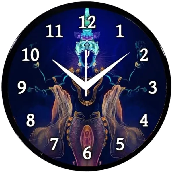 Multicolour_Round_Wall_Clock_Vishnu_Ji_26_X_26_X_6_Cm,_Abs_Plastic_Frame_With_Glass_Front_Modern_Decorative_Clock_For_Home,_Office,_Living_Room