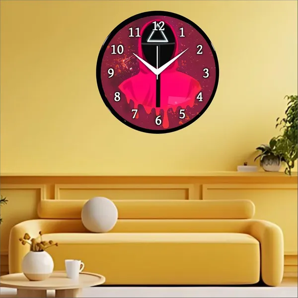 Multicolour_Round_Wall_Clock_Squid_Game_26_X_26_X_6_Cm,_Abs_Plastic_Frame_With_Glass_Front_Modern_Decorative_Clock_For_Home,_Office,_Living_Room