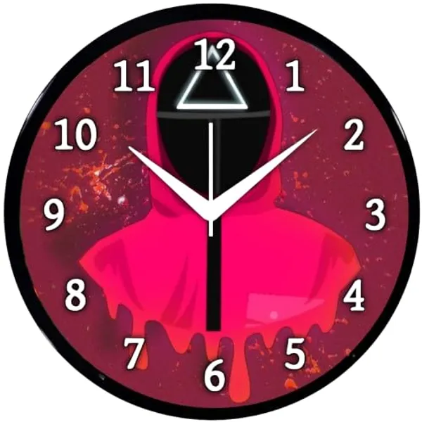 Multicolour_Round_Wall_Clock_Squid_Game_26_X_26_X_6_Cm,_Abs_Plastic_Frame_With_Glass_Front_Modern_Decorative_Clock_For_Home,_Office,_Living_Room
