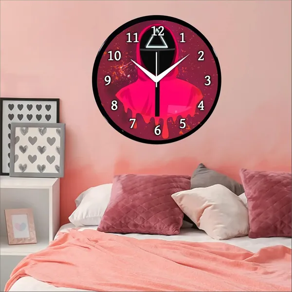 Multicolour_Round_Wall_Clock_Squid_Game_26_X_26_X_6_Cm,_Abs_Plastic_Frame_With_Glass_Front_Modern_Decorative_Clock_For_Home,_Office,_Living_Room