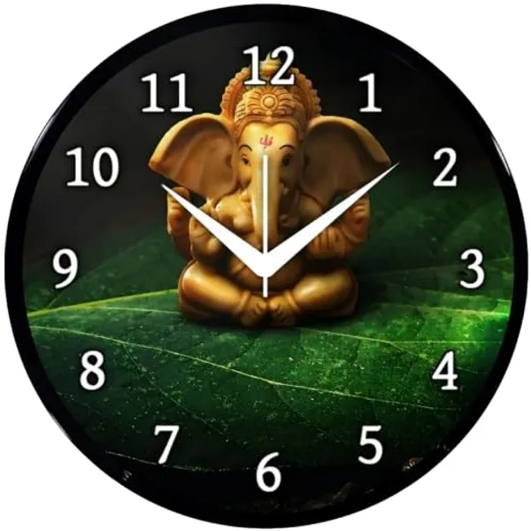 Multicolour_Round_Wall_Clock_Ganesh_Ji_26_X_26_X_6_Cm,_Abs_Plastic_Frame_With_Glass_Front_Modern_Decorative_Clock_For_Home,_Office,_Living_Room