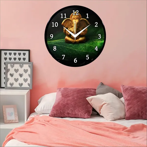 Multicolour_Round_Wall_Clock_Ganesh_Ji_26_X_26_X_6_Cm,_Abs_Plastic_Frame_With_Glass_Front_Modern_Decorative_Clock_For_Home,_Office,_Living_Room