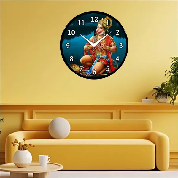 Multicolour_Round_Wall_Clock_Hanuman_Ji_26_X_26_X_6_Cm,_Abs_Plastic_Frame_With_Glass_Front_Modern_Decorative_Clock_For_Home,_Office,_Living_Room