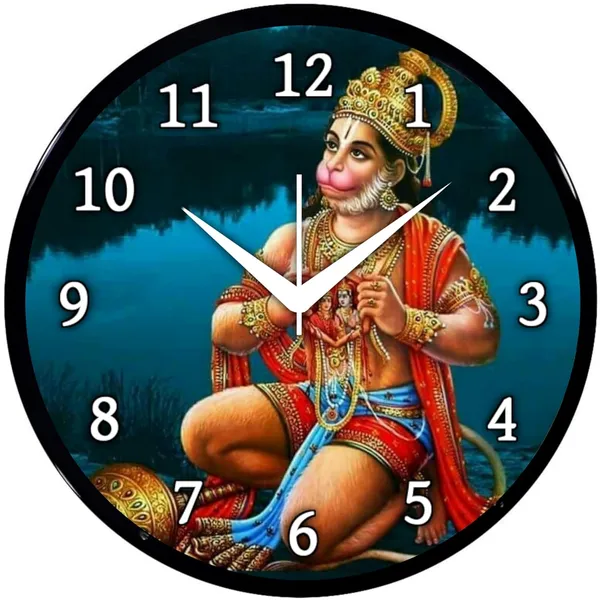 Multicolour_Round_Wall_Clock_Hanuman_Ji_26_X_26_X_6_Cm,_Abs_Plastic_Frame_With_Glass_Front_Modern_Decorative_Clock_For_Home,_Office,_Living_Room