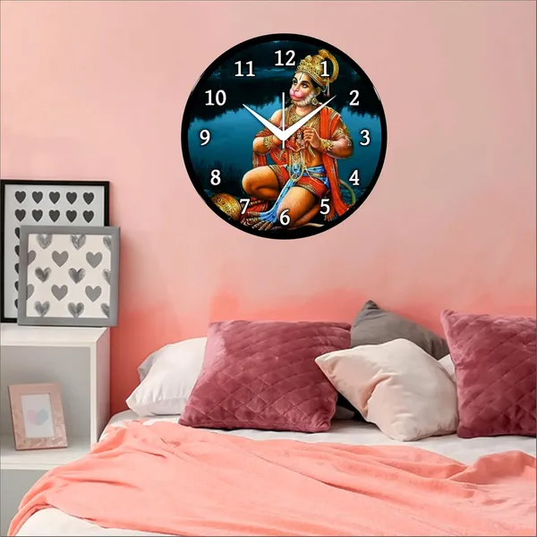Multicolour_Round_Wall_Clock_Hanuman_Ji_26_X_26_X_6_Cm,_Abs_Plastic_Frame_With_Glass_Front_Modern_Decorative_Clock_For_Home,_Office,_Living_Room