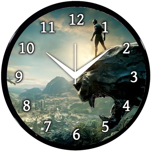 Multicolour_Round_Wall_Clock_Black_Panther_Ji_26_X_26_X_6_Cm,_Abs_Plastic_Frame_With_Glass_Front_Modern_Decorative_Clock_For_Home,_Office,_Living_Room