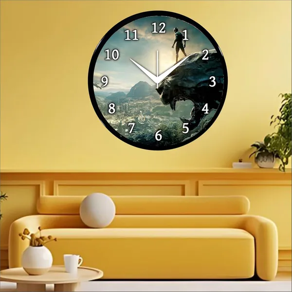 Multicolour_Round_Wall_Clock_Black_Panther_Ji_26_X_26_X_6_Cm,_Abs_Plastic_Frame_With_Glass_Front_Modern_Decorative_Clock_For_Home,_Office,_Living_Room