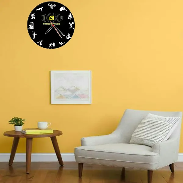 Multicolour_Gym_New_Look_Round_Mdf_Wooden_Wall_Clock_Without_Glass_28_Cm_Decorative_Analog_Wall_Clock_For_Home,_Gym,_Office_Modern_Fitness_Theme_Design