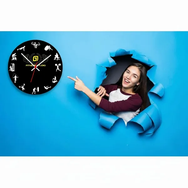 Multicolour_Gym_New_Look_Round_Mdf_Wooden_Wall_Clock_Without_Glass_28_Cm_Decorative_Analog_Wall_Clock_For_Home,_Gym,_Office_Modern_Fitness_Theme_Design