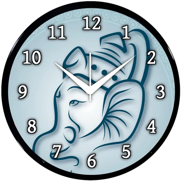 Multicolour_Lord_Ganesha_Wall_Clock_26_X_26_Cm_|_Abs_Plastic_Frame_With_Glass_Front_|_Modern_Decorative_Analog_Clock_For_Home,_Office,_Living_Room_&_Bedroom