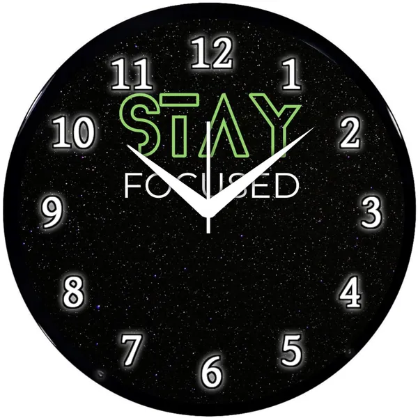 Multicolour_Stay_Focused_Motivational_Wall_Clock_|_Round_Analog_Decorative_Clock_With_Abs_Plastic_Frame_&_Glass_Front_|_Stylish_Wall_Decor_For_Home,_Bedroom,_Living_Room_&_Office_(26_X_26_X_6_Cm)