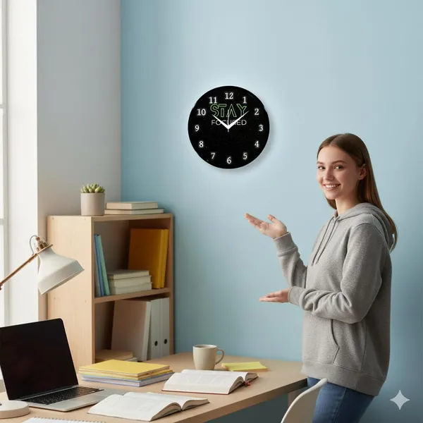 Multicolour_Stay_Focused_Motivational_Wall_Clock_|_Round_Analog_Decorative_Clock_With_Abs_Plastic_Frame_&_Glass_Front_|_Stylish_Wall_Decor_For_Home,_Bedroom,_Living_Room_&_Office_(26_X_26_X_6_Cm)