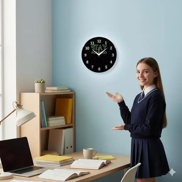 Multicolour_Stay_Focused_Motivational_Wall_Clock_|_Round_Analog_Decorative_Clock_With_Abs_Plastic_Frame_&_Glass_Front_|_Stylish_Wall_Decor_For_Home,_Bedroom,_Living_Room_&_Office_(26_X_26_X_6_Cm)