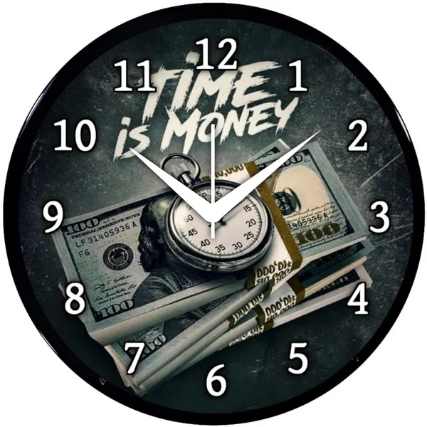 Multicolour_Time_Is_Money_Motivational_Wall_Clock_|_Round_Analog_Decorative_Clock_With_Abs_Plastic_Frame_&_Glass_Front_|_Silent_Tik-Tik_Movement_For_Home,_Bedroom,_Living_Room_&_Office_(26_X_26_X_6_Cm)