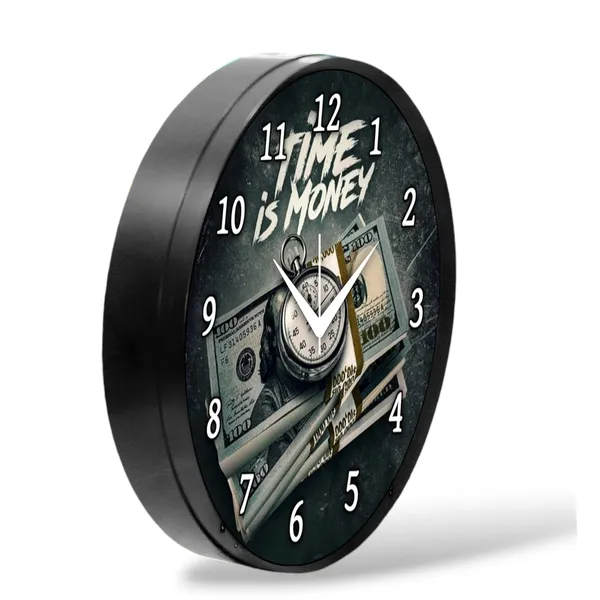 Multicolour_Time_Is_Money_Motivational_Wall_Clock_|_Round_Analog_Decorative_Clock_With_Abs_Plastic_Frame_&_Glass_Front_|_Silent_Tik-Tik_Movement_For_Home,_Bedroom,_Living_Room_&_Office_(26_X_26_X_6_Cm)
