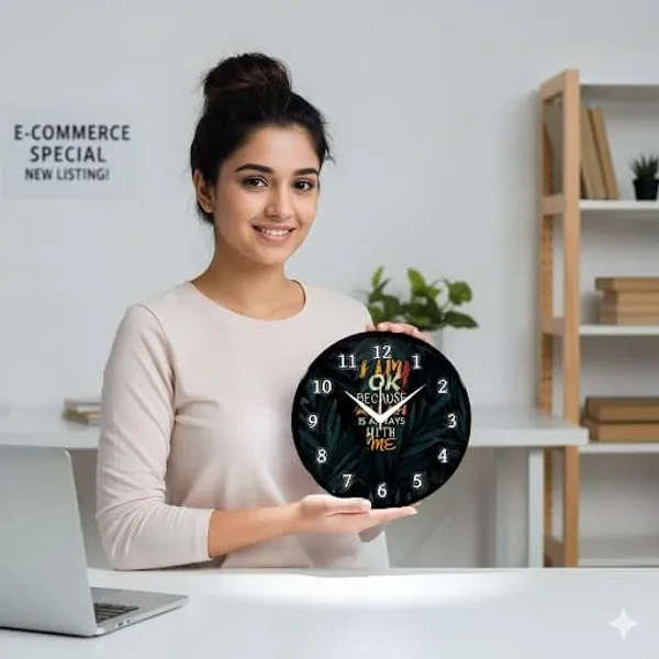 Multicolour_Decorative_Wall_Clock_26_X_26_X_6_Cm_-_Black_Round_Design_With_Motivational_Quote_'I_Am_Ok_Because_Allah_Is_Always_With_Me'_-_Stylish_Home_&_Office_Decor