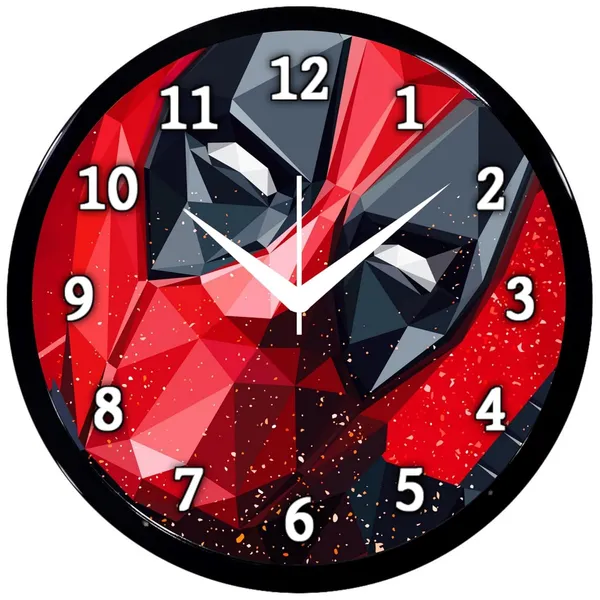 Multicolour_Red_Dedpolcartoon_Wall_Clock_28_X_28_X_6_Cm_-_Superhero_Face_Design_Round_Clock_For_Kids_Room,_Bedroom_&_Home_Decor