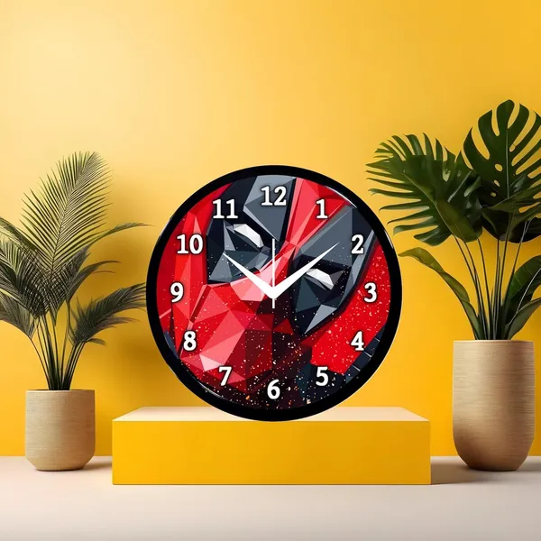 Multicolour_Red_Dedpolcartoon_Wall_Clock_28_X_28_X_6_Cm_-_Superhero_Face_Design_Round_Clock_For_Kids_Room,_Bedroom_&_Home_Decor