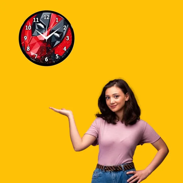 Multicolour_Red_Dedpolcartoon_Wall_Clock_28_X_28_X_6_Cm_-_Superhero_Face_Design_Round_Clock_For_Kids_Room,_Bedroom_&_Home_Decor