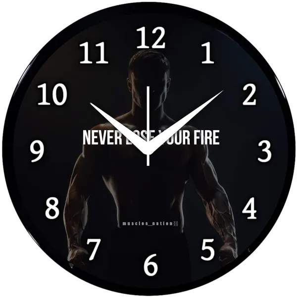 Multicolour_Never_Lose_Your_Fire_Motivational_Wall_Clock_|_Round_Analog_Decorative_Clock_With_Abs_Plastic_Frame_&_Glass_Front_|_Home,_Bedroom,_Living_Room_&_Office_(26_X_26_X_6_Cm)