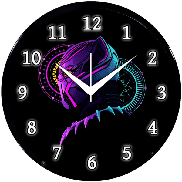 Multicolour_Black_Pnther_Theme_Wall_Clock_|_Round_Analog_Decorative_Clock_With_Abs_Plastic_Frame_&_Glass_Front_|_Stylish_Wall_Decor_For_Home,_Bedroom,_Living_Room_&_Office_(26_X_26_X_6_Cm)