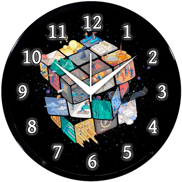 Multicolour_Creative_Rubik_Cube_Theme_Round_Wall_Clock_|_26_X_26_X_6_Cm_|_Abs_Plastic_Frame_With_Glass_Front_|_Modern_Decorative_Clock_For_Home,_Bedroom,_Living_Room_&_Office
