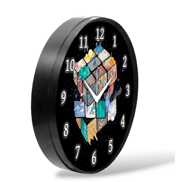 Multicolour_Creative_Rubik_Cube_Theme_Round_Wall_Clock_|_26_X_26_X_6_Cm_|_Abs_Plastic_Frame_With_Glass_Front_|_Modern_Decorative_Clock_For_Home,_Bedroom,_Living_Room_&_Office