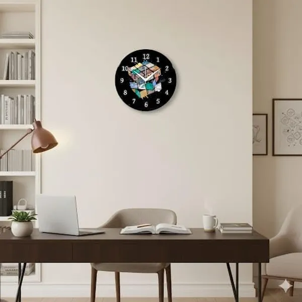 Multicolour_Creative_Rubik_Cube_Theme_Round_Wall_Clock_|_26_X_26_X_6_Cm_|_Abs_Plastic_Frame_With_Glass_Front_|_Modern_Decorative_Clock_For_Home,_Bedroom,_Living_Room_&_Office