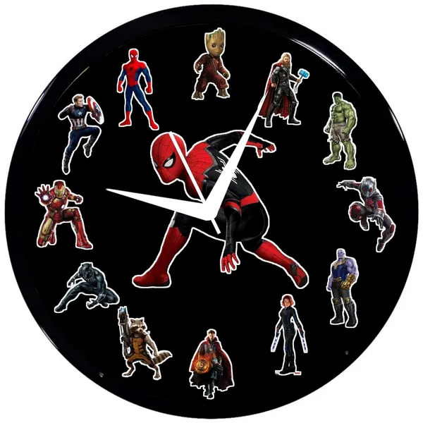 Multicolour_Round_Wall_Clock_28_X_28_X_6_Cm_|Superheroavengrs_Themed_Analog_Decorative_Clock_|_Stylish_Wall_Decor_For_Kids_Room,_Bedroom,_Living_Room_&_Office