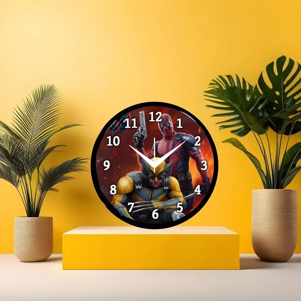 Multicolour_Red_Dedpolcartoon2_Wall_Clock_28_X_28_X_6_Cm_-_Superhero_Face_Design_Round_Clock_For_Kids_Room,_Bedroom_&_Home_Decor