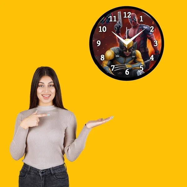 Multicolour_Red_Dedpolcartoon2_Wall_Clock_28_X_28_X_6_Cm_-_Superhero_Face_Design_Round_Clock_For_Kids_Room,_Bedroom_&_Home_Decor
