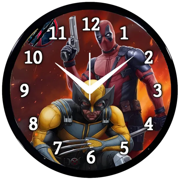 Multicolour_Red_Dedpolcartoon2_Wall_Clock_28_X_28_X_6_Cm_-_Superhero_Face_Design_Round_Clock_For_Kids_Room,_Bedroom_&_Home_Decor