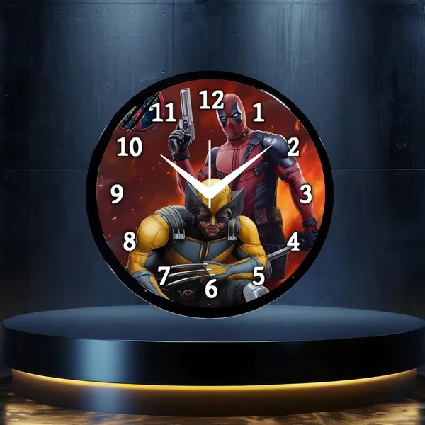 Multicolour_Red_Dedpolcartoon2_Wall_Clock_28_X_28_X_6_Cm_-_Superhero_Face_Design_Round_Clock_For_Kids_Room,_Bedroom_&_Home_Decor