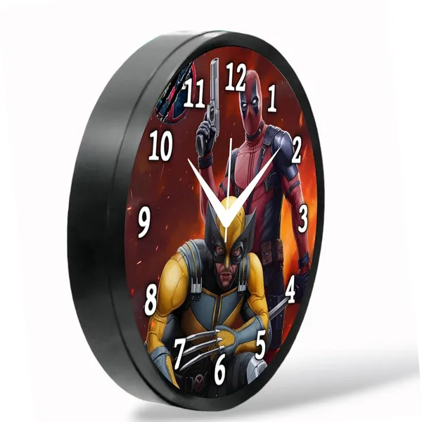 Multicolour_Red_Dedpolcartoon2_Wall_Clock_28_X_28_X_6_Cm_-_Superhero_Face_Design_Round_Clock_For_Kids_Room,_Bedroom_&_Home_Decor