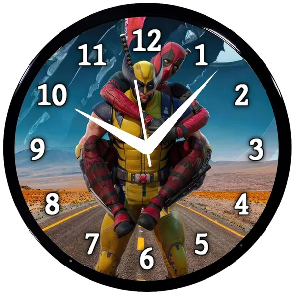 Multicolour_Red_Dedpolwolverinecartoon3_Wall_Clock_28_X_28_X_6_Cm_-_Superhero_Face_Design_Round_Clock_For_Kids_Room,_Bedroom_&_Home_Decor