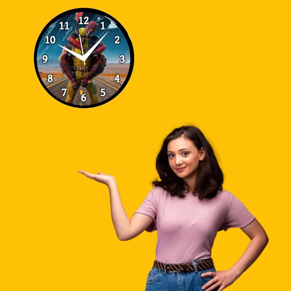 Multicolour_Red_Dedpolwolverinecartoon3_Wall_Clock_28_X_28_X_6_Cm_-_Superhero_Face_Design_Round_Clock_For_Kids_Room,_Bedroom_&_Home_Decor
