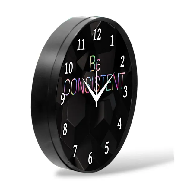 Multicolour_Decorative_Wall_Clock_26_X_26_X_6_Cm_-_Black_Round_Design_With_Motivational_Quote_Be_Consistent_-_Stylish_Wall_Decor_For_Home,_Bedroom,_Living_Room_&_Office