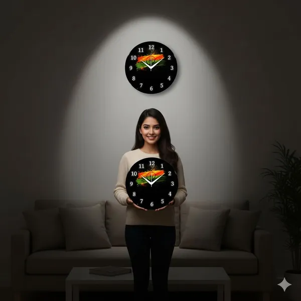 Multicolour_Decorative_Wall_Clock_26_X_26_X_6_Cm_Black_Round_Design_With_Indian_Flag_Tricolor_Theme_&_Ashoka_Chakra_Stylish_Wall_Decor_For_Home,_Office,_Living_Room_&_Study