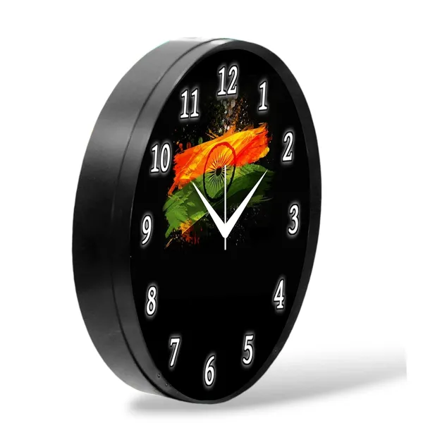 Multicolour_Decorative_Wall_Clock_26_X_26_X_6_Cm_Black_Round_Design_With_Indian_Flag_Tricolor_Theme_&_Ashoka_Chakra_Stylish_Wall_Decor_For_Home,_Office,_Living_Room_&_Study