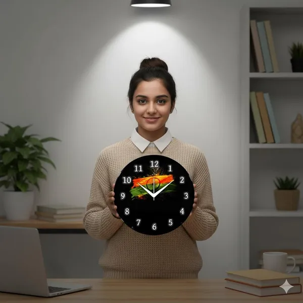 Multicolour_Decorative_Wall_Clock_26_X_26_X_6_Cm_Black_Round_Design_With_Indian_Flag_Tricolor_Theme_&_Ashoka_Chakra_Stylish_Wall_Decor_For_Home,_Office,_Living_Room_&_Study