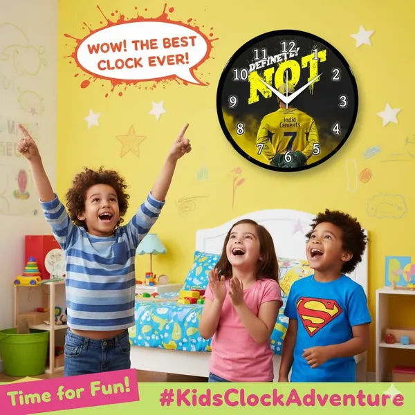 Multicolour_Decorative_Wall_Clock_26_X_26_X_6_Cm_Black_&_Yellow_Round_Design_With_Cricket_Theme_Definitely_Not_Stylish_Wall_Decor_For_Home,_Bedroom,_Living_Room_&_Office