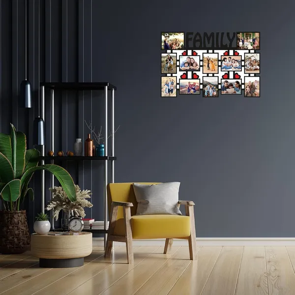 Multicolour_Medium_Density_Wood_Board_12_Rectangular_Photos_Customized_Family_Or_Name_Collage_Frame|Customized_For_Anniversary,_Birthday_And_All_Occasions_Frame_With_Name_12X18_Inch,_Family