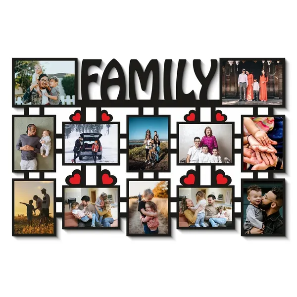 Multicolour_Medium_Density_Wood_Board_12_Rectangular_Photos_Customized_Family_Or_Name_Collage_Frame|Customized_For_Anniversary,_Birthday_And_All_Occasions_Frame_With_Name_12X18_Inch,_Family