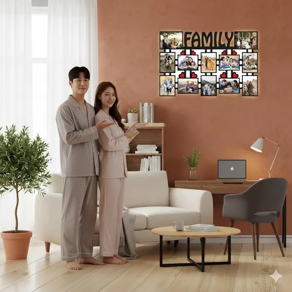 Multicolour_Medium_Density_Wood_Board_12_Rectangular_Photos_Customized_Family_Or_Name_Collage_Frame|Customized_For_Anniversary,_Birthday_And_All_Occasions_Frame_With_Name_12X18_Inch,_Family