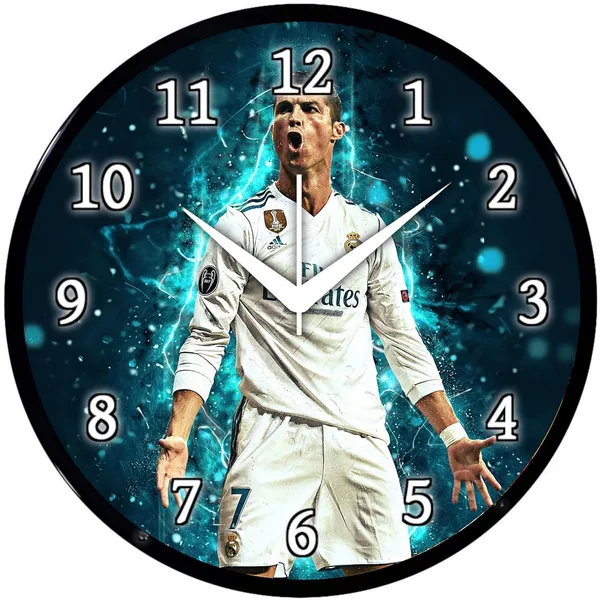 Multicolour_Cristiano_Ronaldo_Wall_Clock_Football_Star_Real_Madrid_Theme_Round_Analog_Clock_For_Bedroom,_Living_Room_&_Sports_Lovers_Decor_(26_X_26_X_6_Cm)